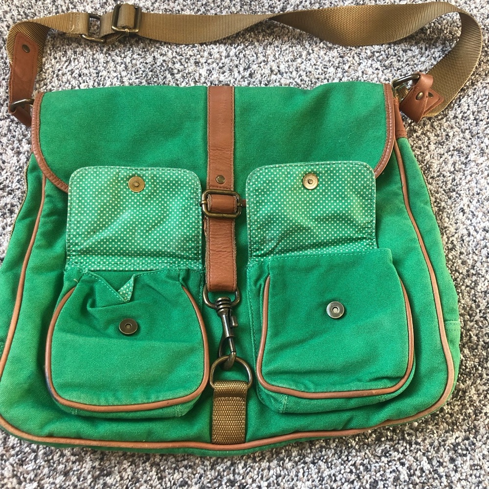 Vintage American Eagle Green Canvas Messenger Bag with Brown Trim early 2000’s - Picture 2 of 8